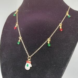 Hand Crafted Gold and Green Holiday Necklace